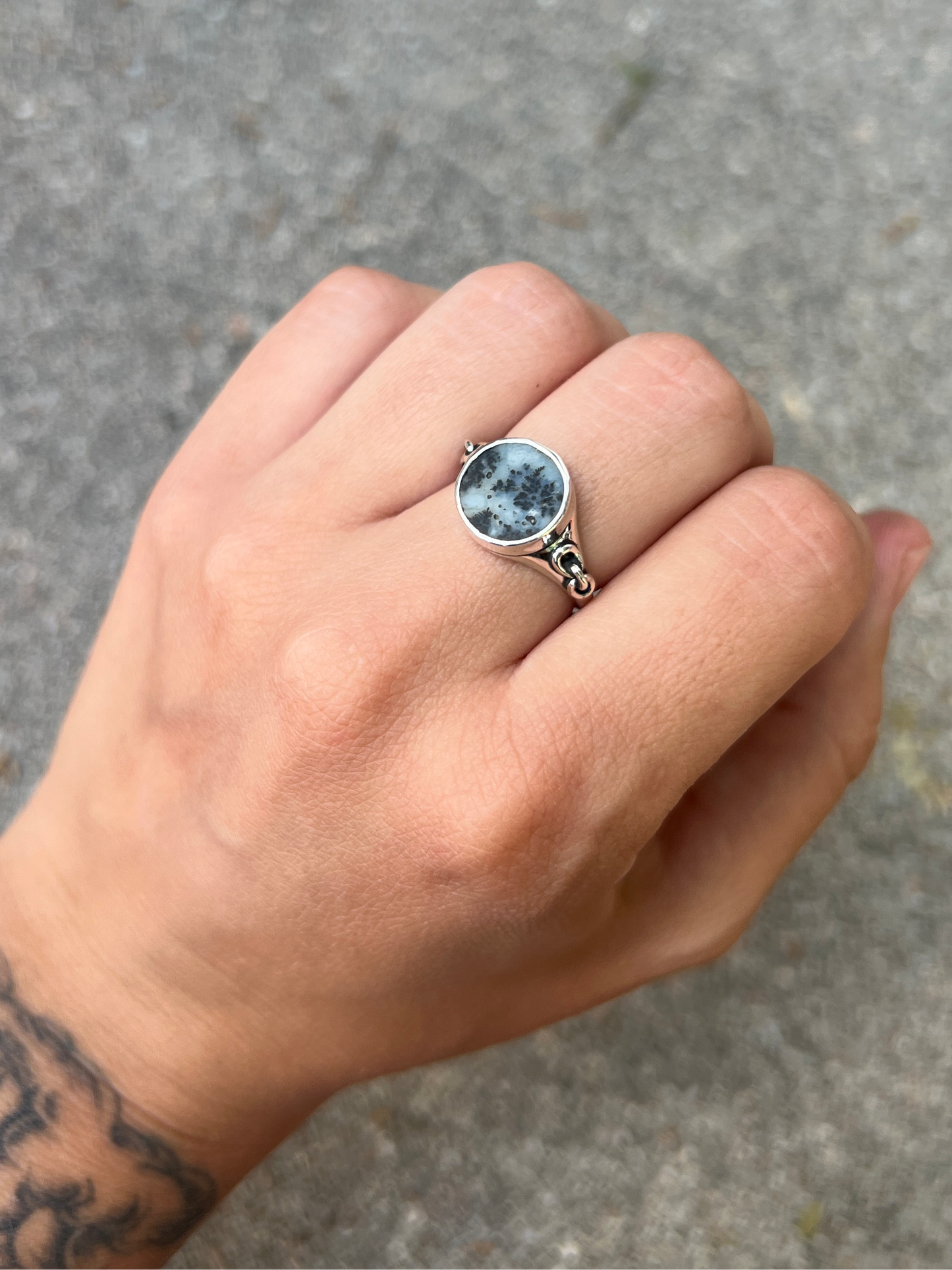 Dendritic Agate Signet Ring, Size 7